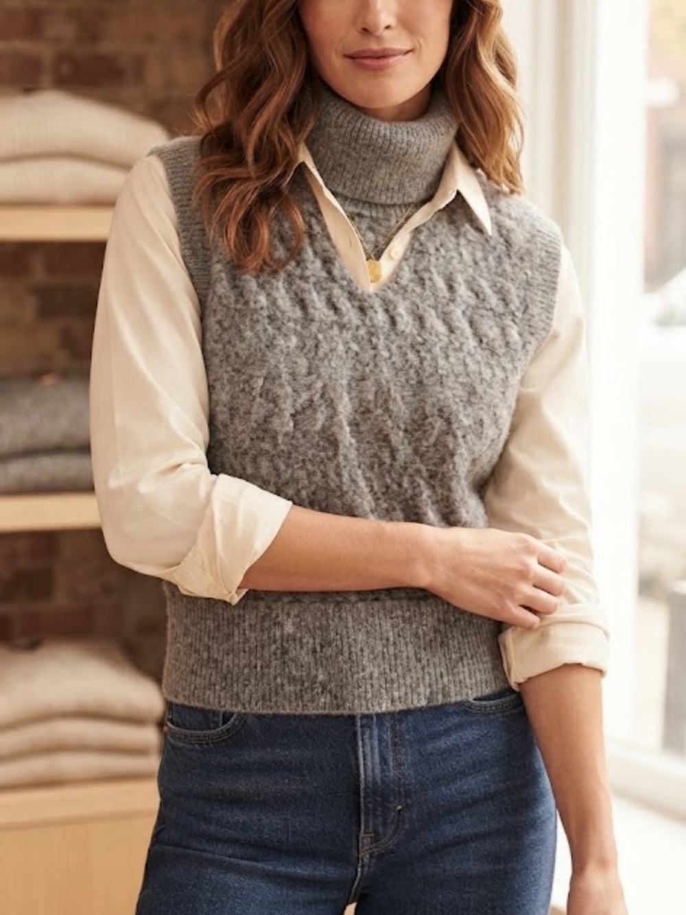 NWT OLD NAVY Gray Cable-Knit Sleeveless Turtleneck Sweater Vest